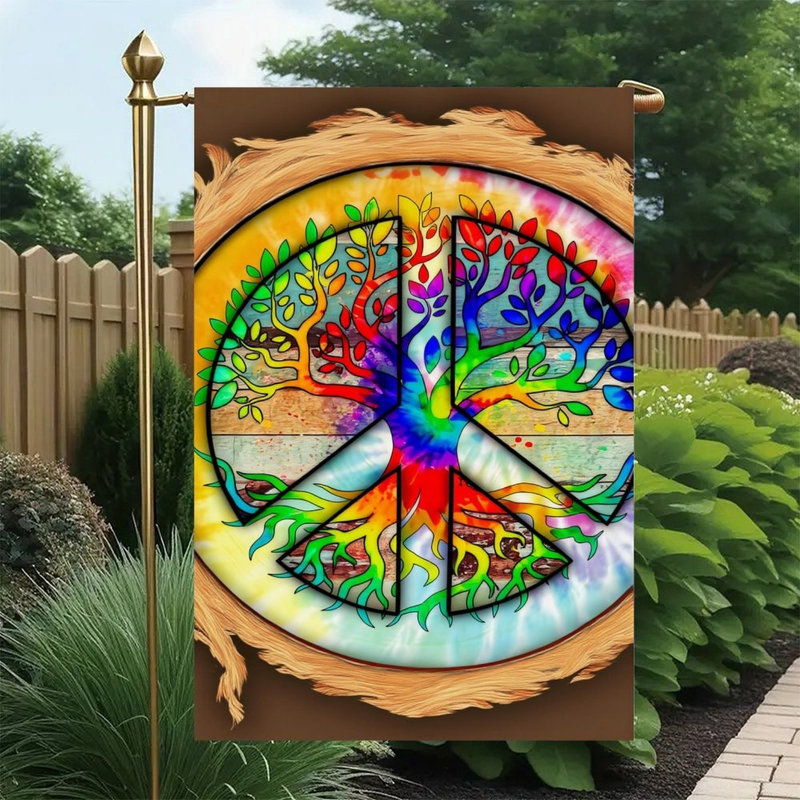 Drapeau hippie à double face Tie Dye Rainbow Peace Tree, 12 x 18 po