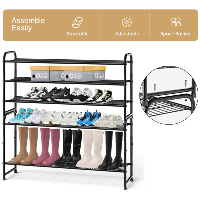 24 Pair Stackable Shoe Rack, Black