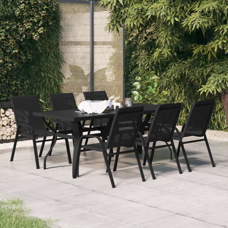 Haverstraw Dining Set, Black, 8, 27.6" H x 70.9" W x 31.5" D