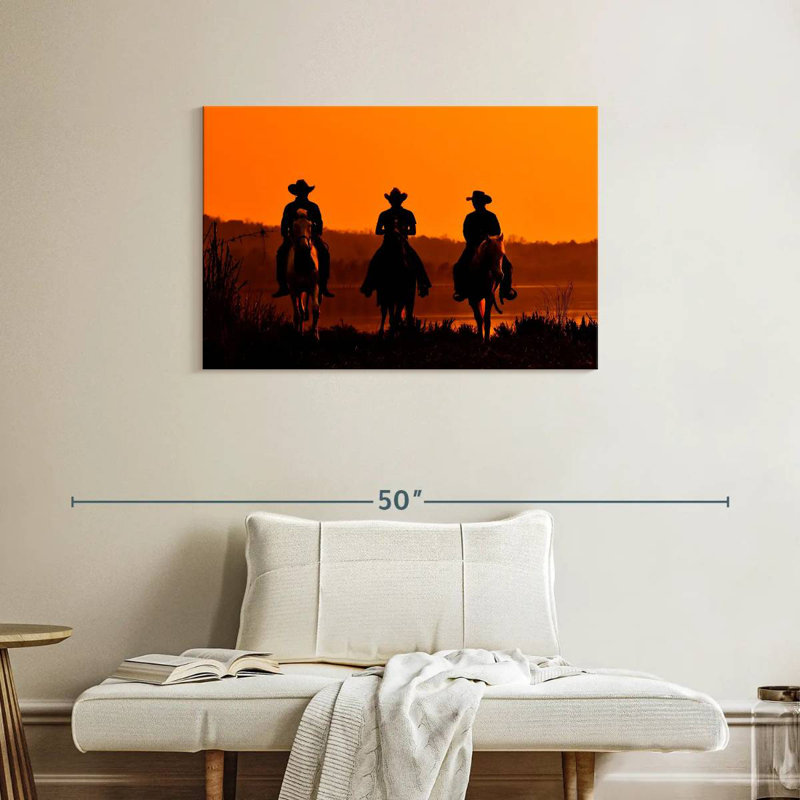 Cowboys au coucher du soleil, H 24 po x l 36 po