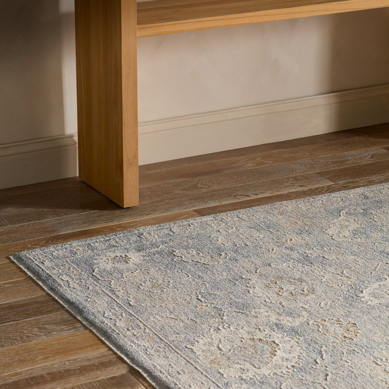 Tapis bleu à motif floral Hallam (8 pi 6 po x 11 pi 6 po), Rectangle 8 pi 6 po x 11 pi 6 po