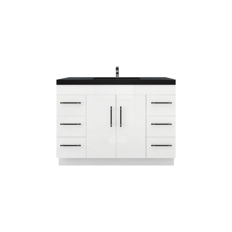 Ensemble de meuble-lavabo simple 48 po Campbell-Johnson, Blanc très luisant, Noir mat