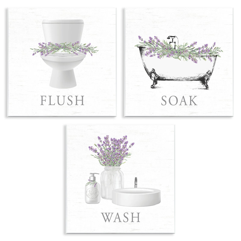 «Bathroom Rules with Lavender», ensemble de 3 plaques murales, design par lettré et doublé