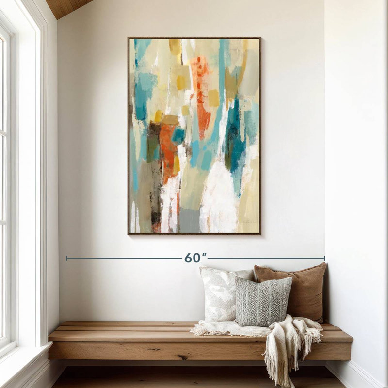 Marches sur le sable abstrait, Floating Frame Walnut, 31 po x 46 po