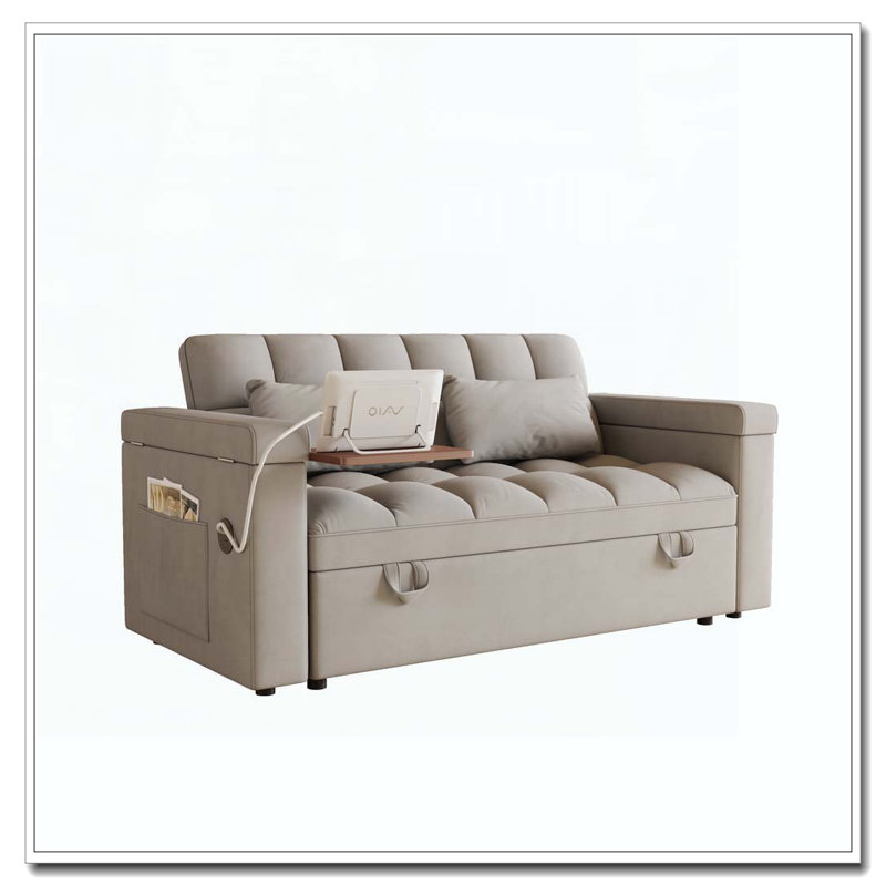 Canapé-lit de 65 pouces 3 en 1 pliable de grande taille, Gris clair