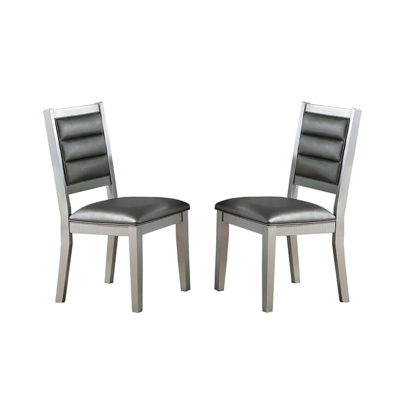 Chaises de salle à manger traditionnelles, 2 pièces, similicuir argenté, 2 pièces de coussin de siège et de dossier, revêtement en cuir, rembourré