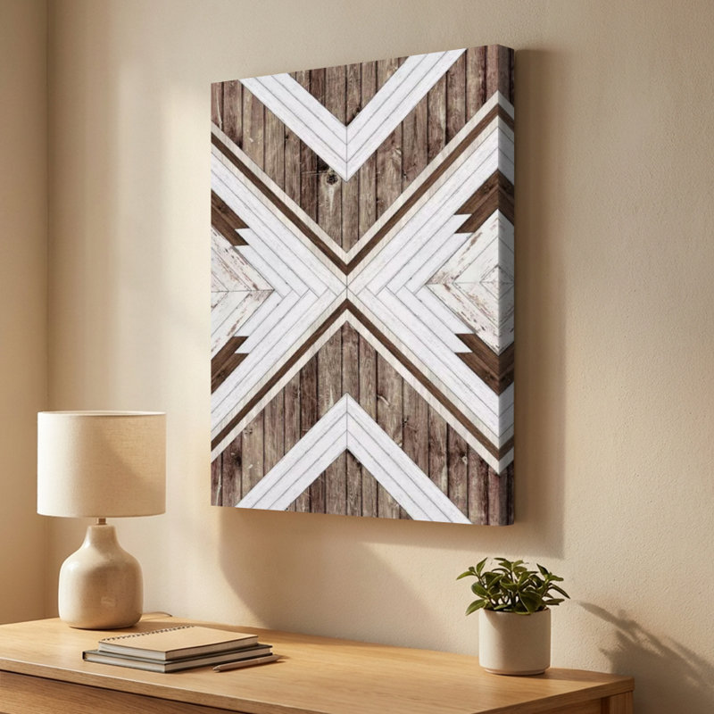 Symmetrical Abstract 'Geometric Wood Panel Pattern' Graphic Art Canvas
