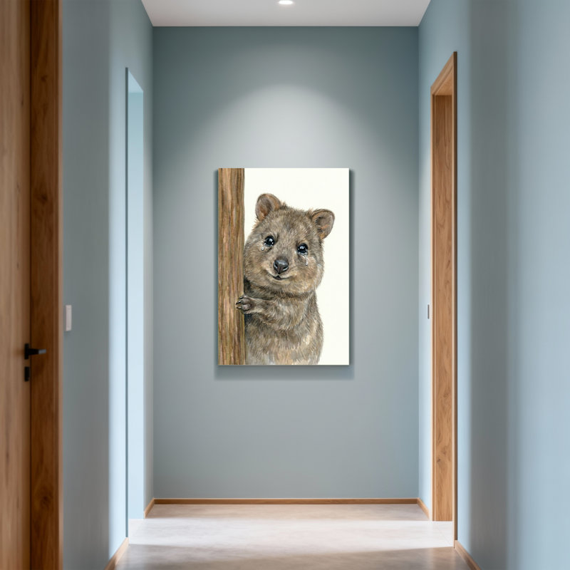 Animaux mignons Quokka regardant dans un cadre en bois, H 16 po x l 24 po