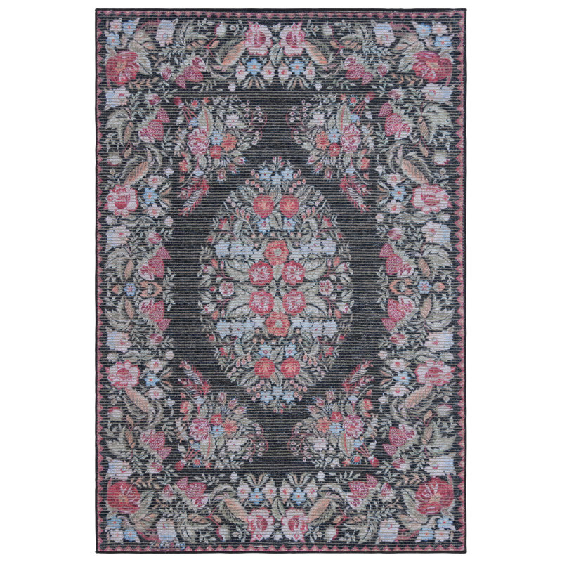 Tapis floral lavable à la machine Ketrina Performance, Rectangle 5 pi 3 po x 7 pi 6 po