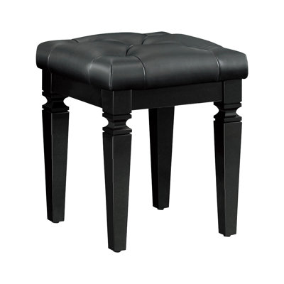 Tabouret de coiffeuse de luxe pour chambre à coucher, 1 pièce avec finition noire, siège rembourré en similicuir, dimensions de 17 po x 17 po, structure en bois, capitonnage moderne en mousse, taille du siège,