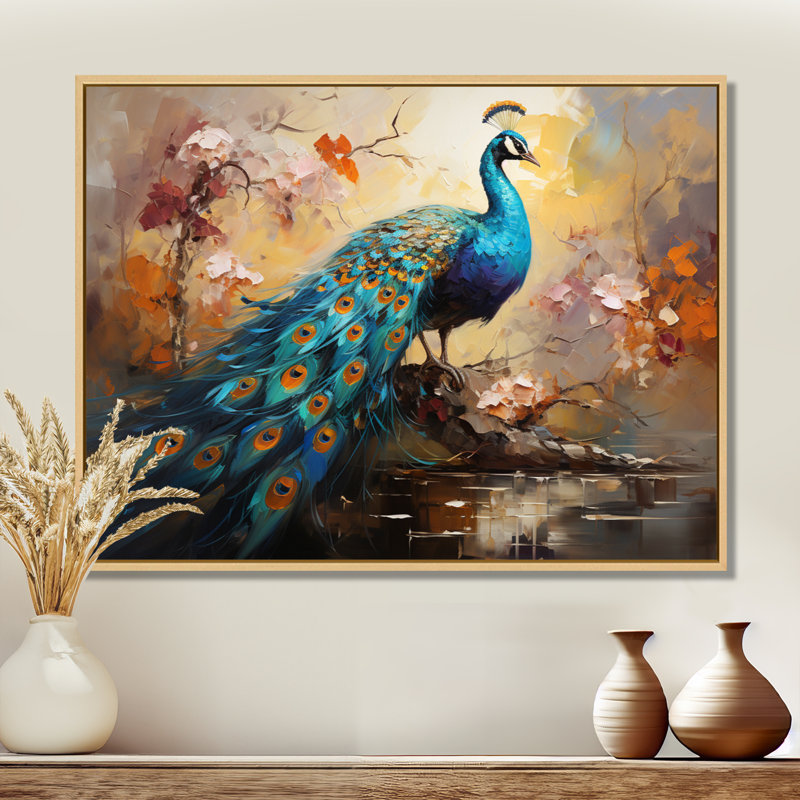 «Peacock Expressionist Portrait III - Peacock», art mural encadré, H 34 po x l 44 po x P 1,5 po, Cadre flottant érable