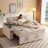 65'' Chenille Upholstered 3-in-1 Convertible Sofa Bed with Pull-Out Sleeper & 360° Swivel Side Table-335318869