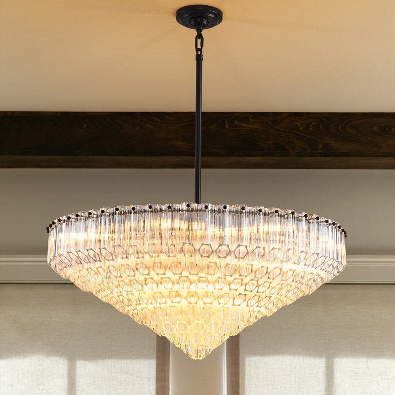 Lustre rond en verre à niveaux gradués à 13 lumières de 30 po Eulalia, Noir mat