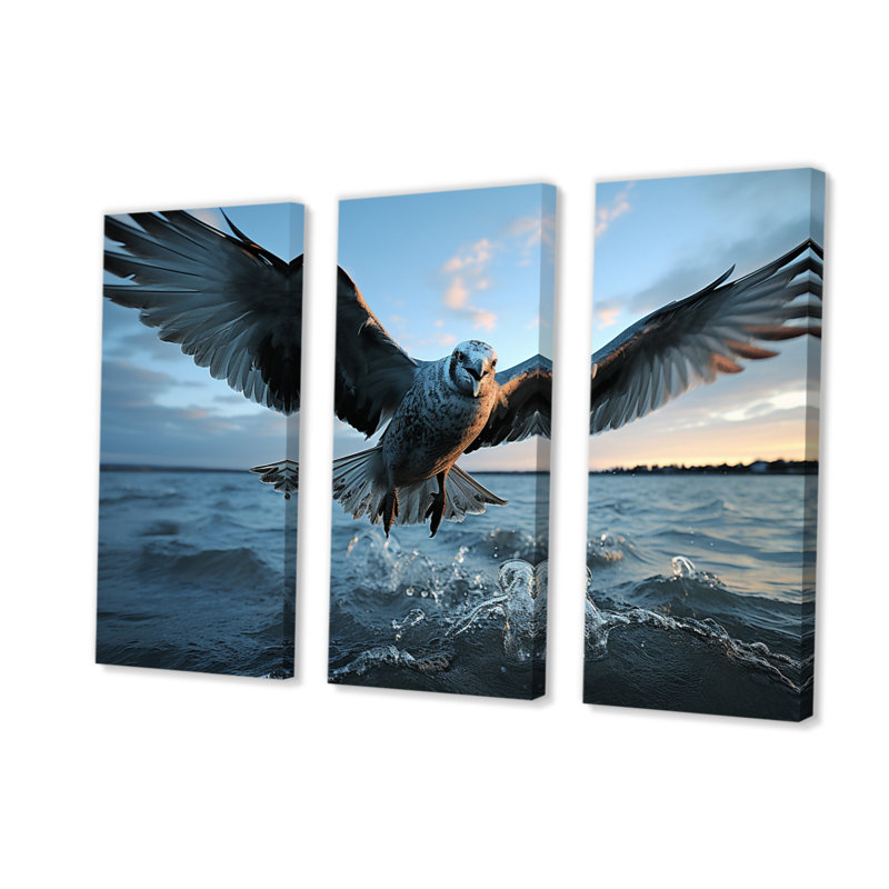 «Coastal Seabird Rising On Canvas», reproduction de 3 pièces, H 32 po x l 48 po x P 1 po