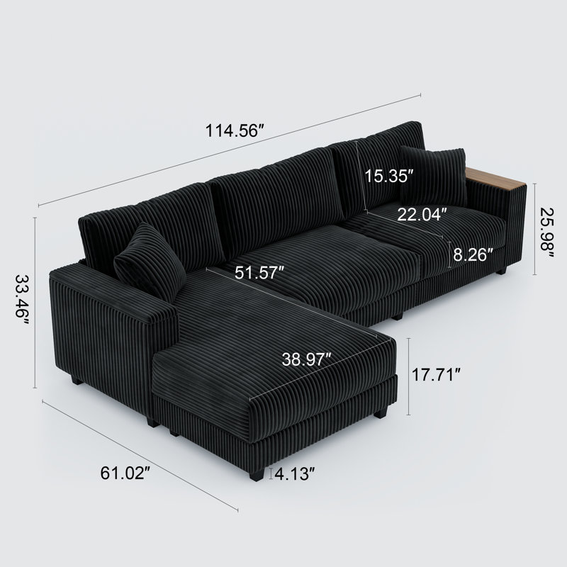 Canapé modulaire surdimensionné en L 114,5 po avec méridienne réversible et rangement caché avec accoudoirs cachés 114,5 po