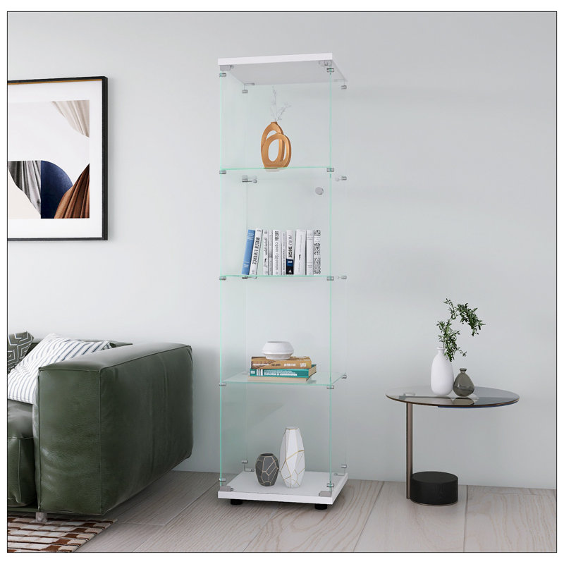Inetta Glass Display Stand, Glass Display Cabinet, Curio Cabinet, Glass Stand, China Cabinet, Dining Cabinet with 4 Shelves and Door