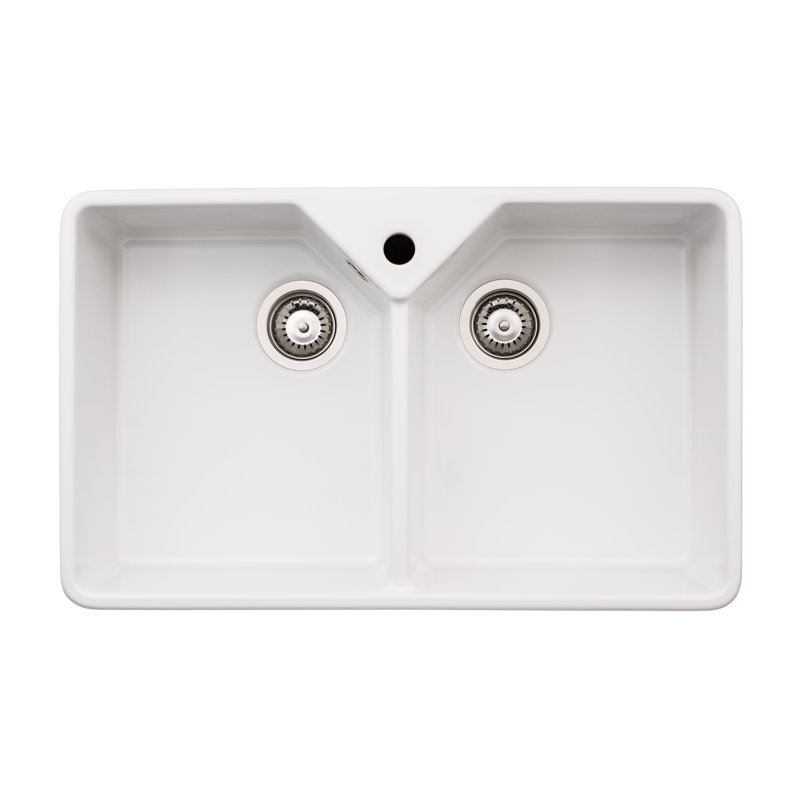 Abode Designs 490mm W Double Bowl Ceramic Kitchen Sink with 1 Faucet Hole
