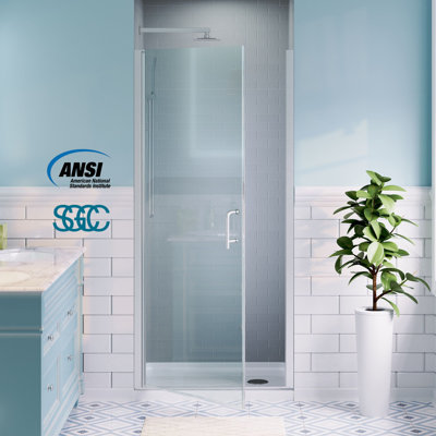 34 to 35-1/2 in. W x 72 in. H Pivot Swing Frameless Shower Door in Brushed Nickel with 1/4" Clear Tempered Glass