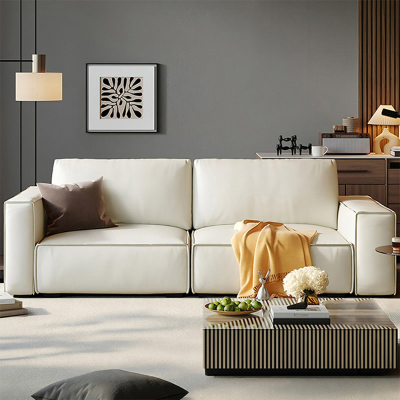 Causeuse-coussin modulaire en cuir véritable blanc crème