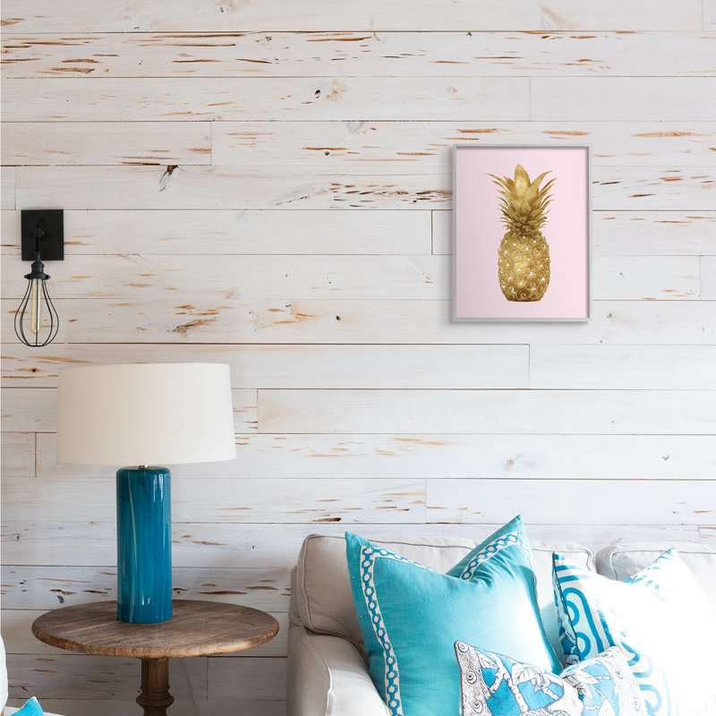 Golden Glam - ananas sur rose, Estampe numérique Farmhouse, H 14 po x l 11 po