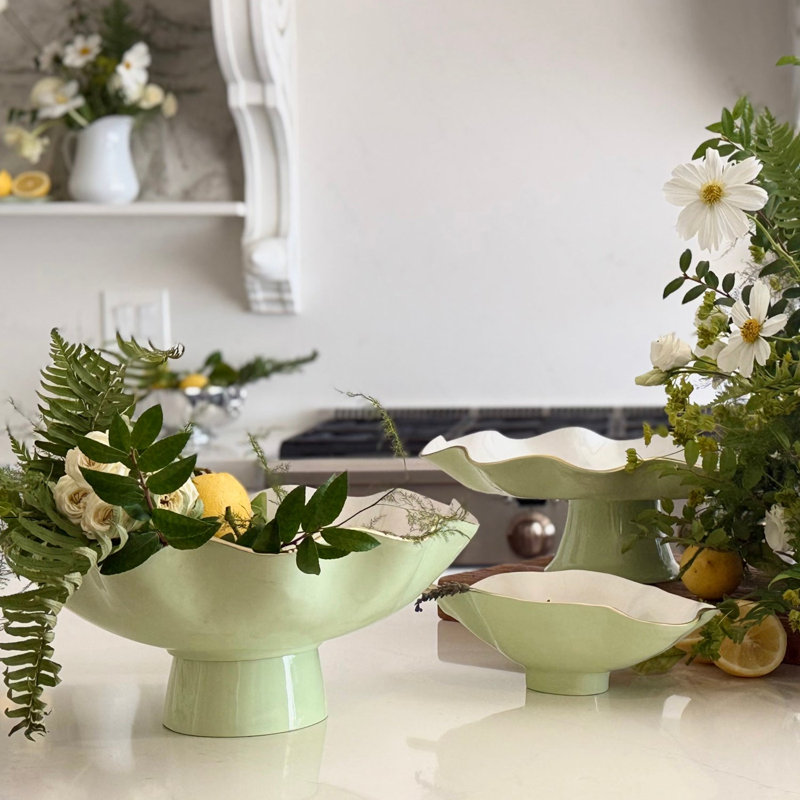 Encanto Claire Small Oval Bowl With Spoon, Pistachio/White/Gold