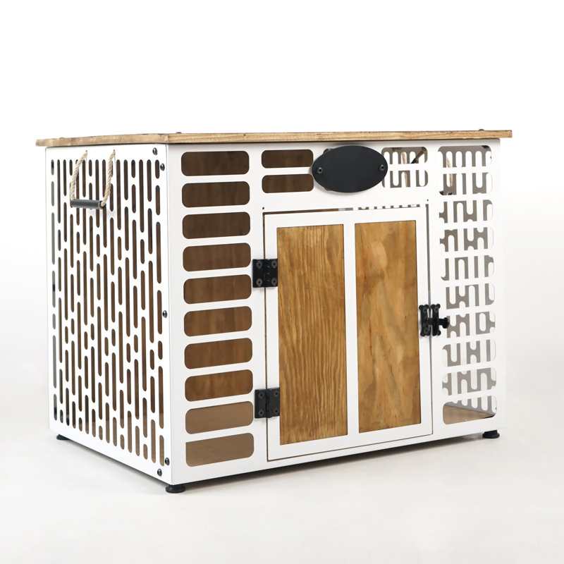 Cage pour chien en bois et métal, Moyen (H 28,34 po x l 35,43 po x P 26,77 po), Blanc