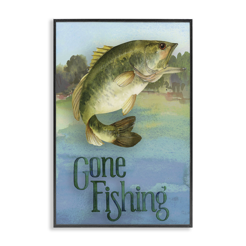«Gone Fishing Motif», estampe numérique, conception de Holly Thomas Stein, H 24 po x l 16 po, Giclée encadrée noir minuit