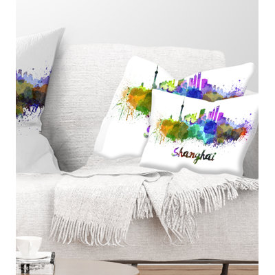 Shanghai Skyline - Cityscape Printed Throw Pillow