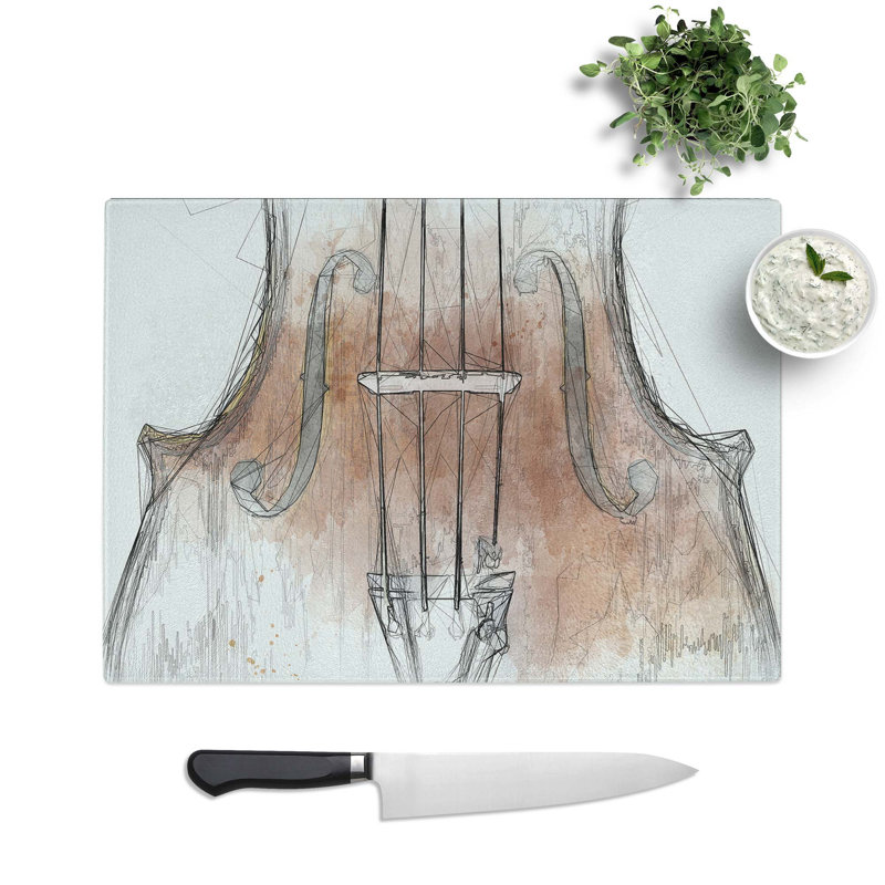 Tempered Glass the Beauty of the Violin in Abstract Chopping Board, 28.5 cm W x 20 cm L