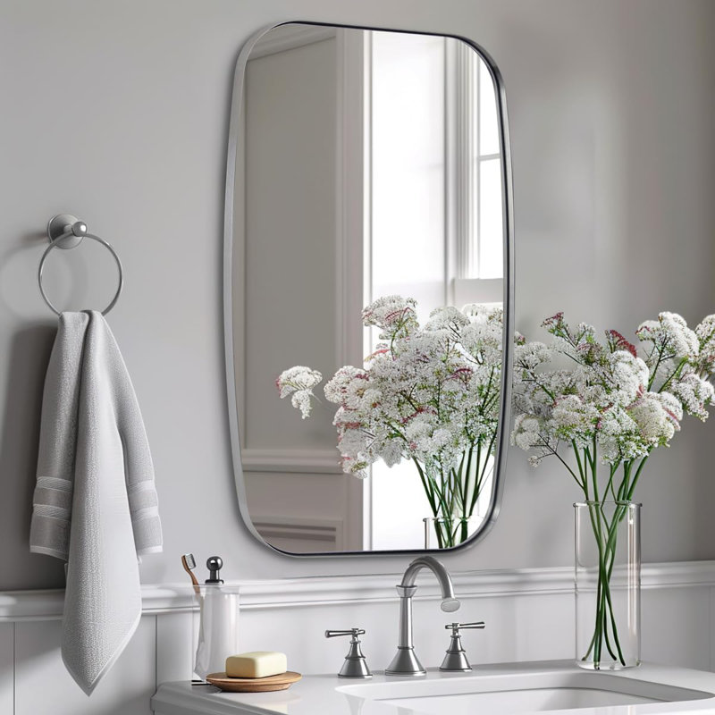 Miroir de salle de bain ovale moderne |  Cadre, Nickel brossé, 48 po x 30 po