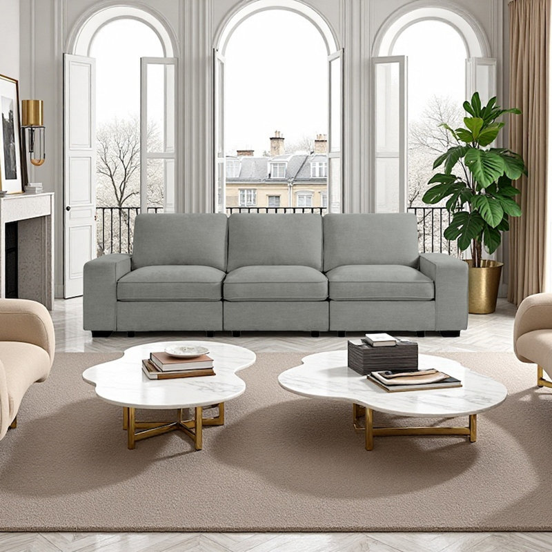 Avanthika 101" Modular Storage Sofa with Usb Ports for Living Room, Light Gray