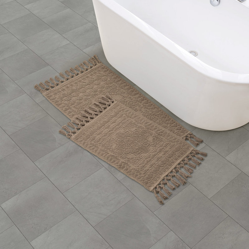 French Connection Dekker 100% Cotton Bath Rug Set, Light Brown
