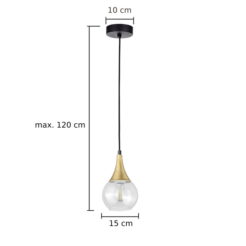 Olin - Light Clear Black Kitchen Island Pendant, Clear Black/Gold, 29cm  H x 15cm W x 15cm D, 1