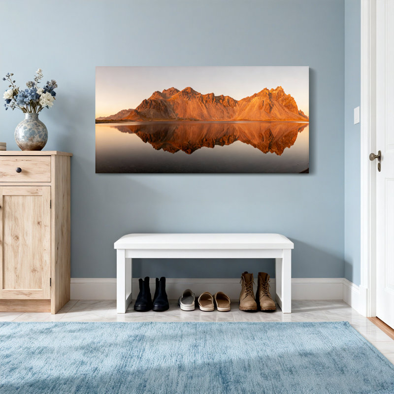 Landscape & Nature Mountain Reflection Sunset Landscape Art Print, 24" H x 48" W