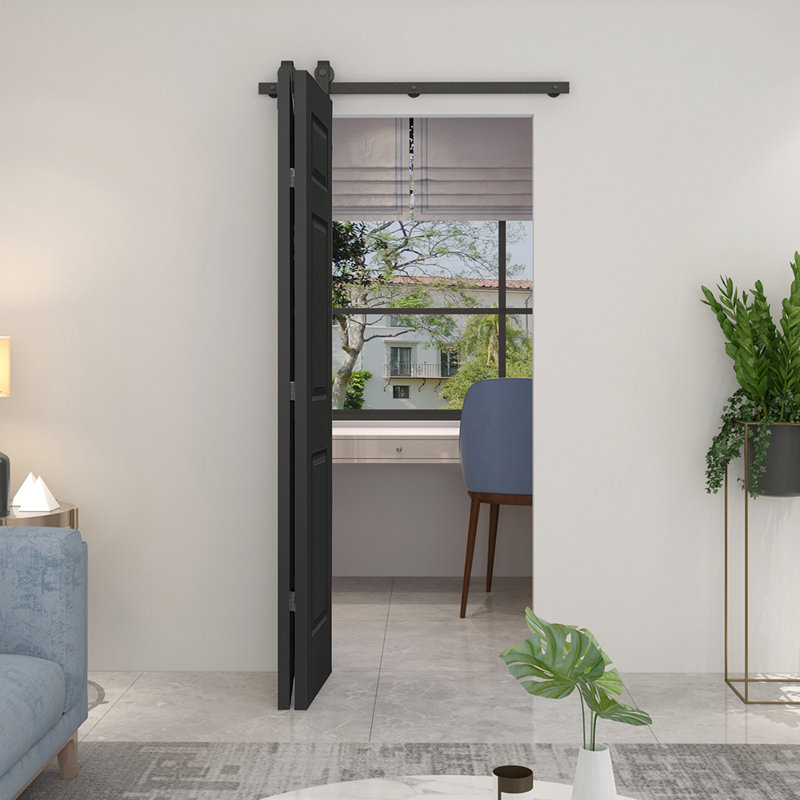 36 in. x 80 in. Black MDF Bi-Fold Barn Door with Hardware