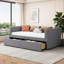 Lit de jour simple pour lit d'invité, velours de ton gris avec dossier ergonomique et tiroirs de rangement-129385532