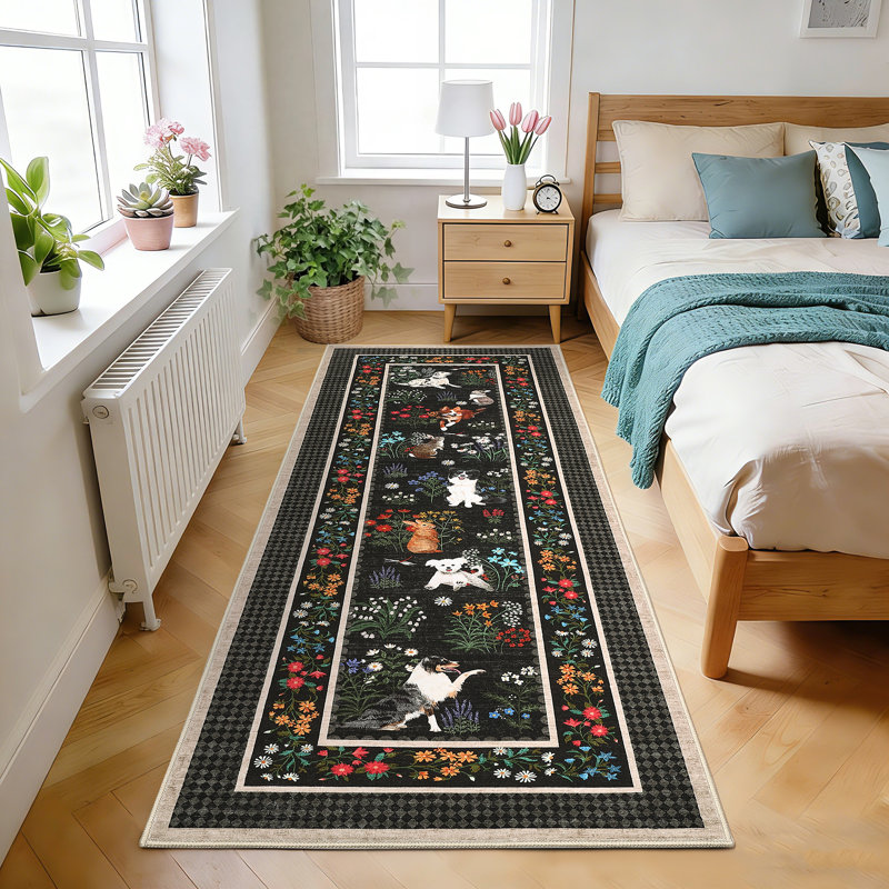 Area Rugs Floral Washable Rugs  Soft Living Room Area Rugs Boho Bedroom Rug, Non Slip Ultra Thin Soft Botanical Floor Carpet for Dining Room Home Office Farmhouse,