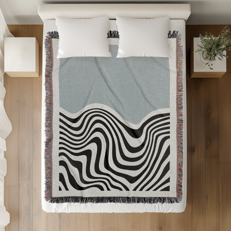 Jeté en mélange de coton Acor, L 60 po x l 50 po, Gris / Blanc cassé