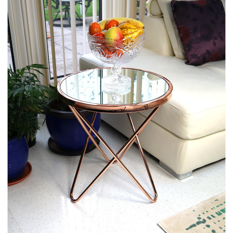 Harvell Glass Top End Table, Mirrored