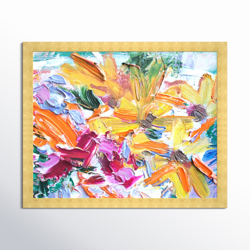 Abstrait «Couple Daisies With An Orchid», reproduction d'art murale, Or, H 22 po x l 26 po x P 0,5 po