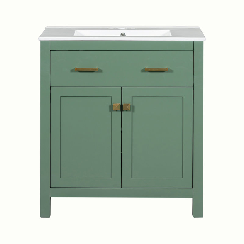 Meuble-lavabo moderne simple avec lavabo en céramique, Vert