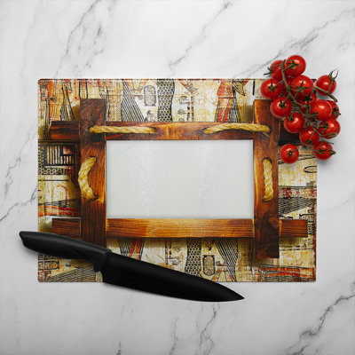 Rustic Egyptian Wooden Frame Glass Chopping Board
