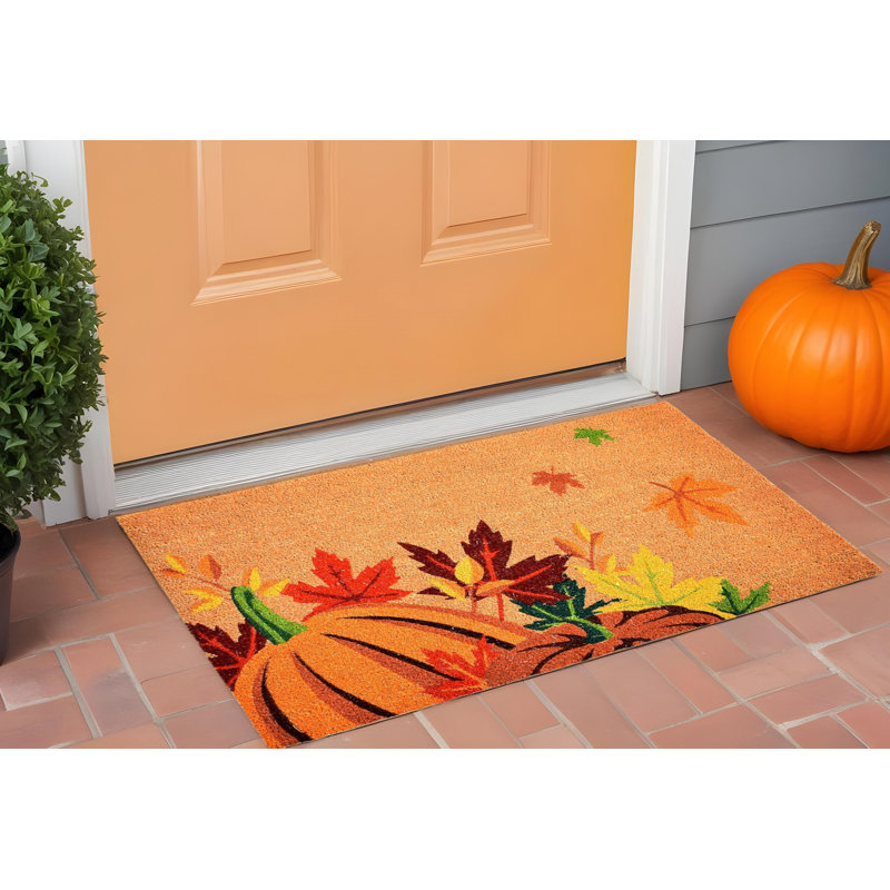 Paillasson d'extérieur 17 po x 29 po en forme de coir orange et vert
