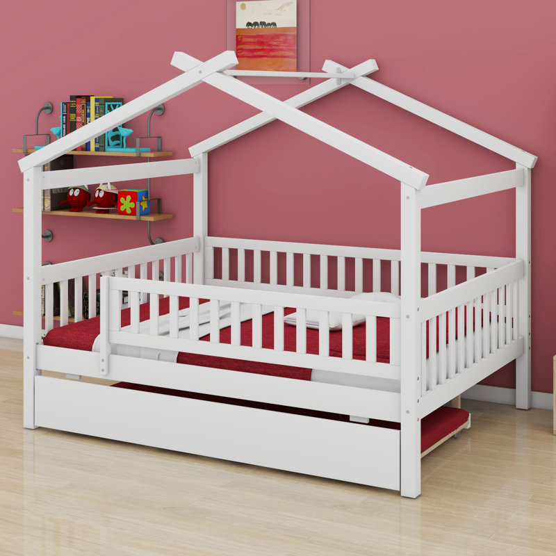 Lit en bois avec couchette, blanc