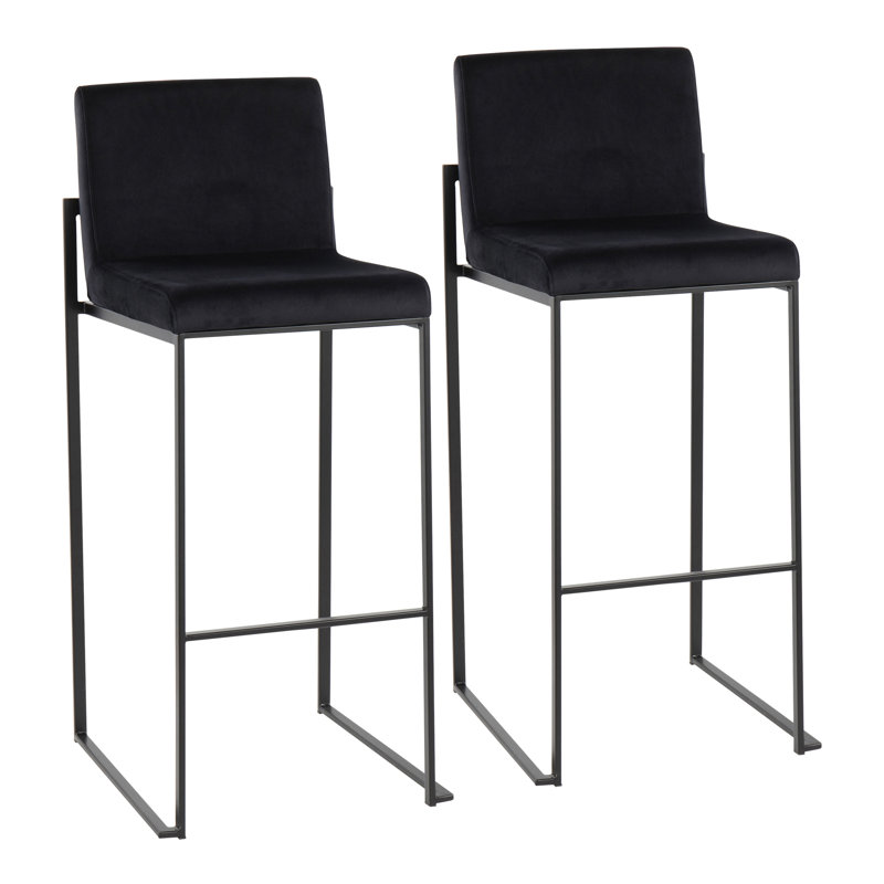 Brieon High Back Upholstered Bar & Counter Stool (Set of 2), Bar Stool"30", Black Velvet, Black
