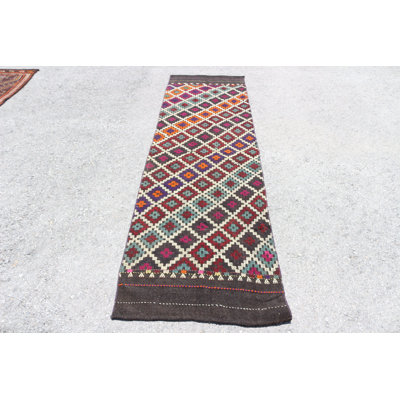 Tapis de style kilim turc fait à la main dans un style bohémien avec motif de losanges colorés