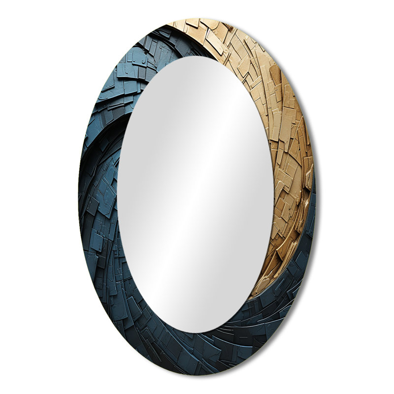 Gold Teal Minimalisme Spiral Poteries - Miroir mural ovale moderne doré, 36 po x 24 po