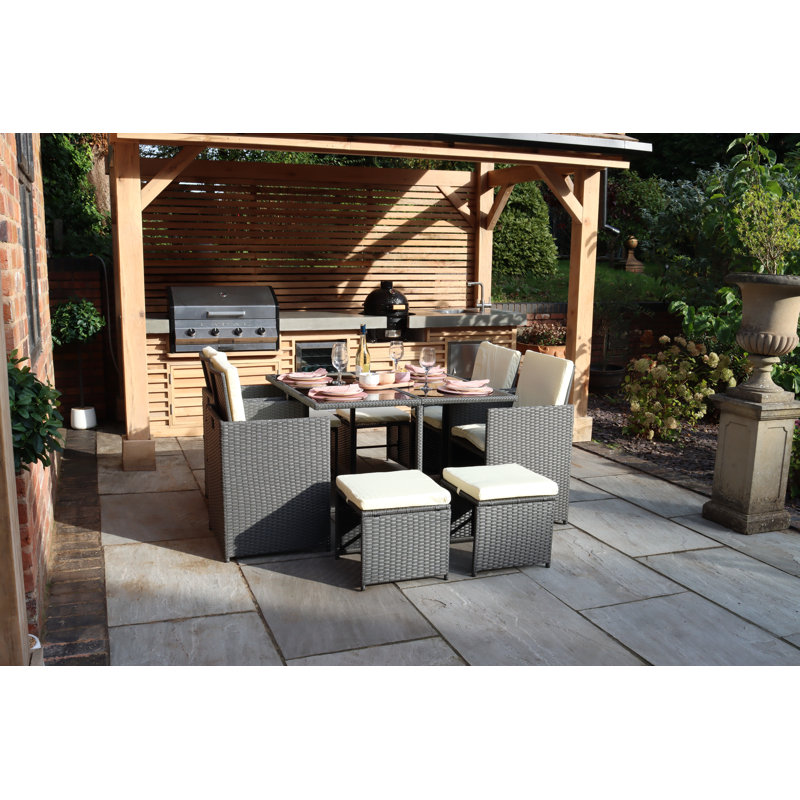 Brenlie 8 Seater Dining Set with Cushions, Grey