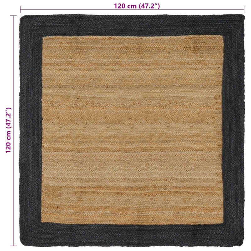 Rectangle Hand Braided Area Rug, Natural/Dark Grey, Square 120cm