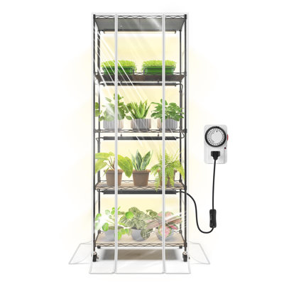 Barrina Cx91z Indoor Greenhouse With Grow Light, 5-tier Plant Stand With Cover And 1.6ft 25w(per Light) Full Spectrum Plant Lights, Plant Shelves With Tent For Seed Starting